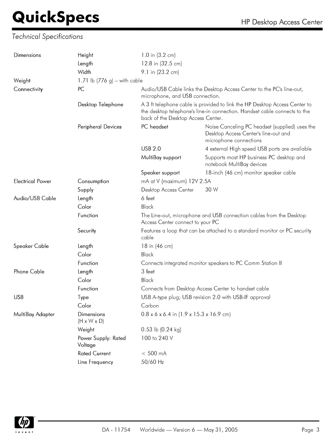 HP DK985A manual Technical Specifications, Usb 