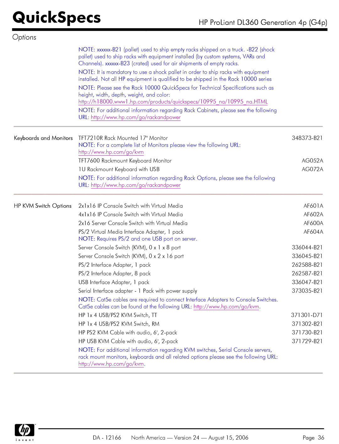 HP DL360 manual Keyboards and Monitors 