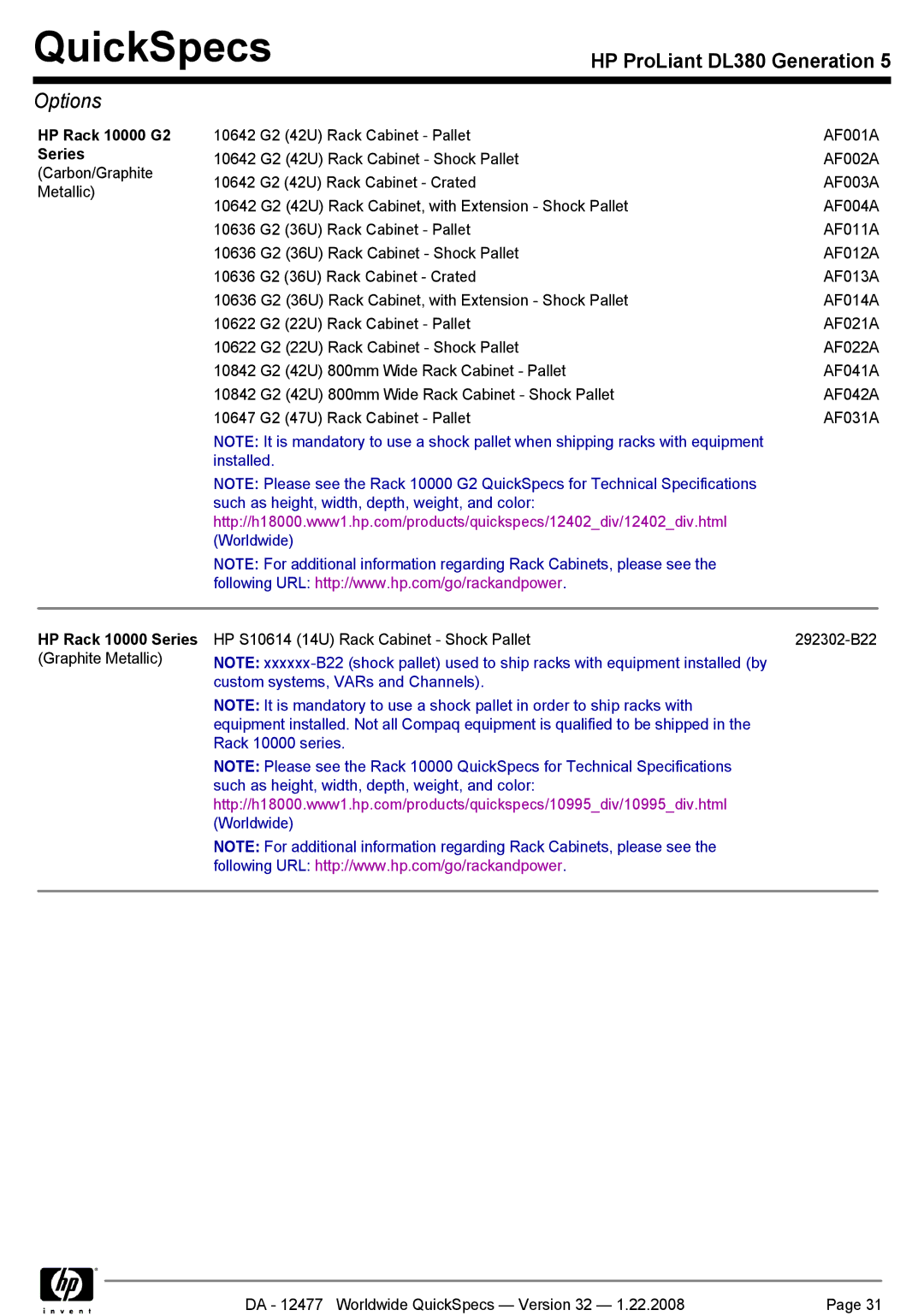 HP DL380 manual HP Rack 10000 G2, HP Rack 10000 Series 