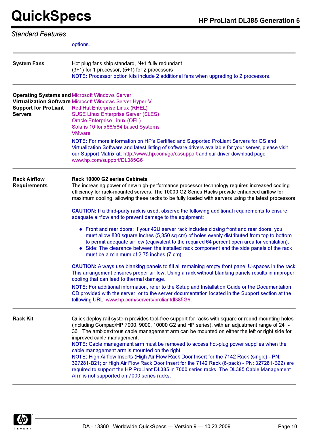 HP DL385 manual System Fans 