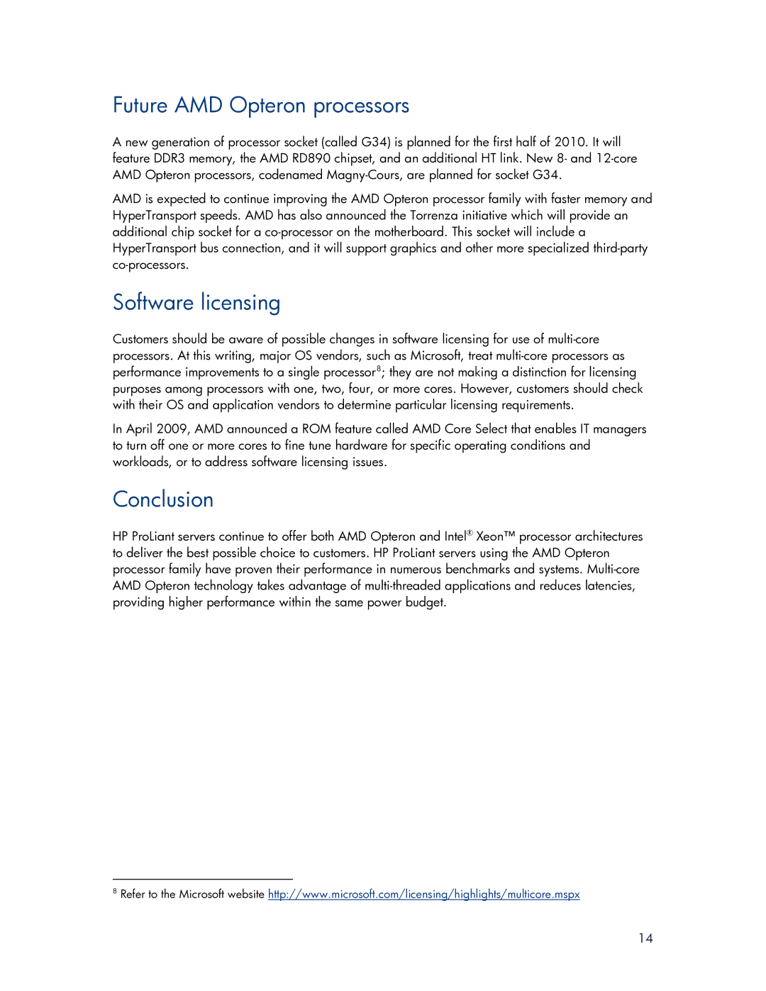HP DL585 - - G2 manual Future AMD Opteron processors, Software licensing, Conclusion 