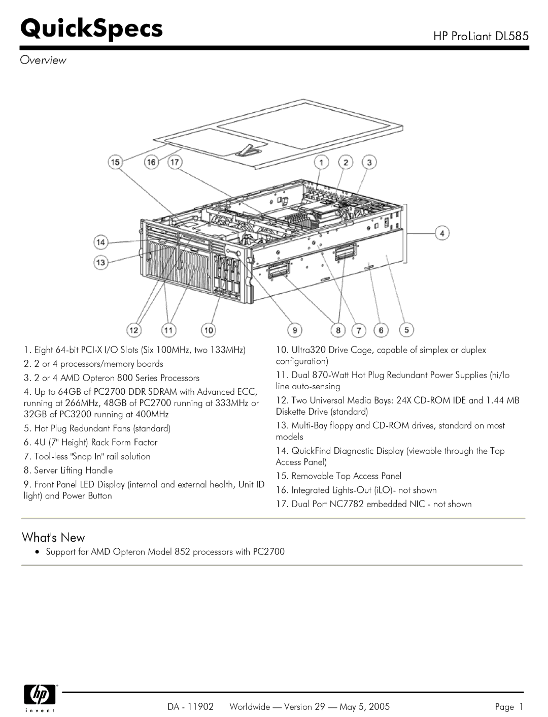 HP DL585 manual QuickSpecs, Overview 