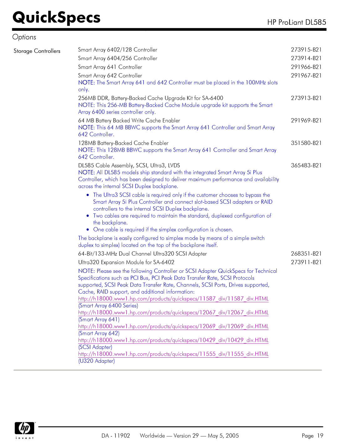 HP DL585 manual Storage Controllers 