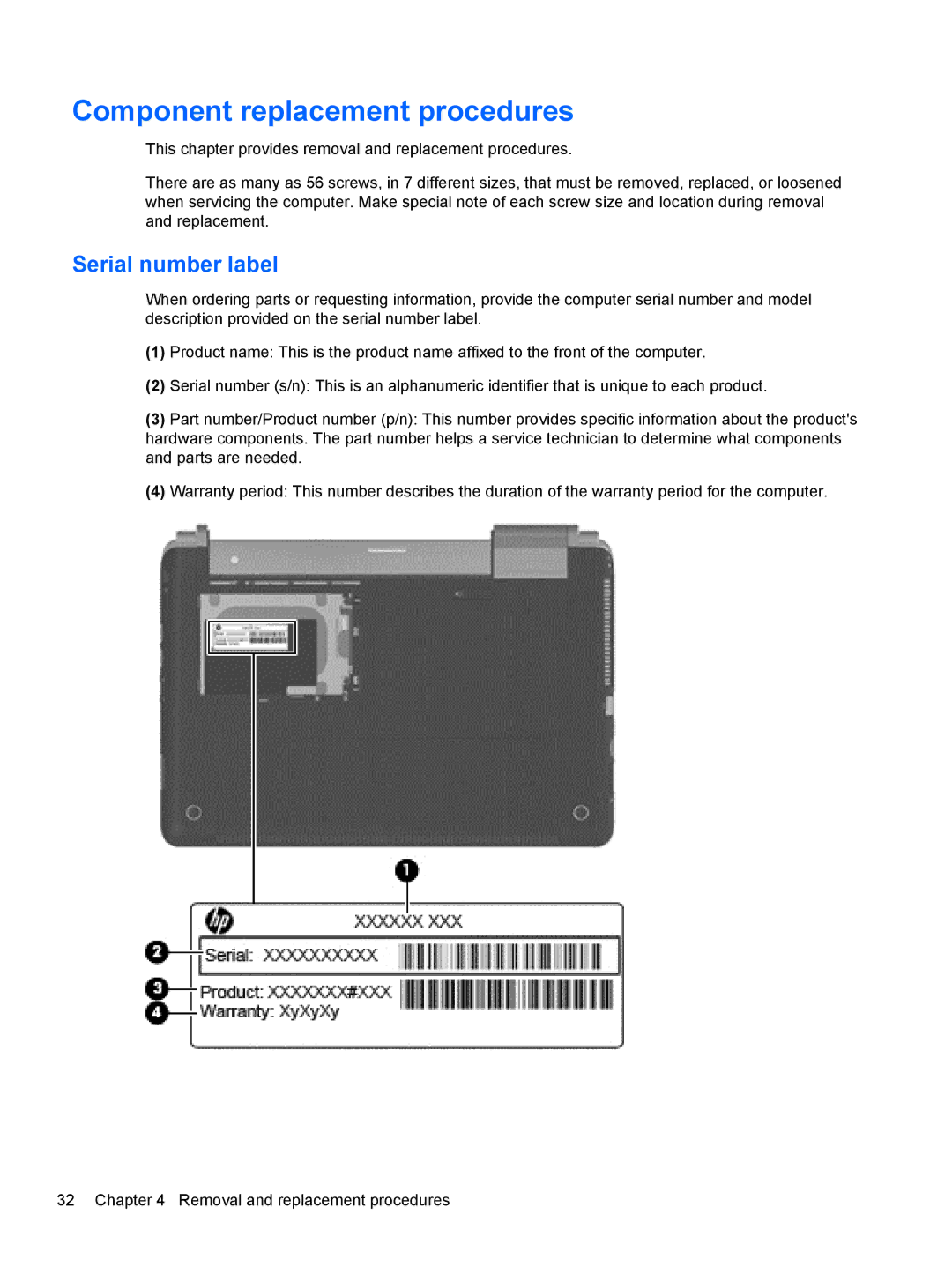 HP DM3 manual Component replacement procedures, Serial number label 