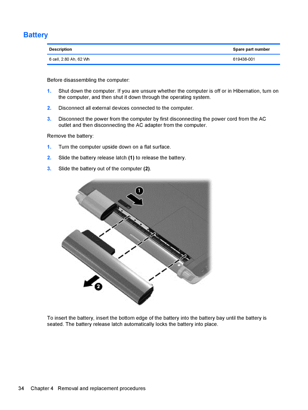 HP DM3 manual Battery 