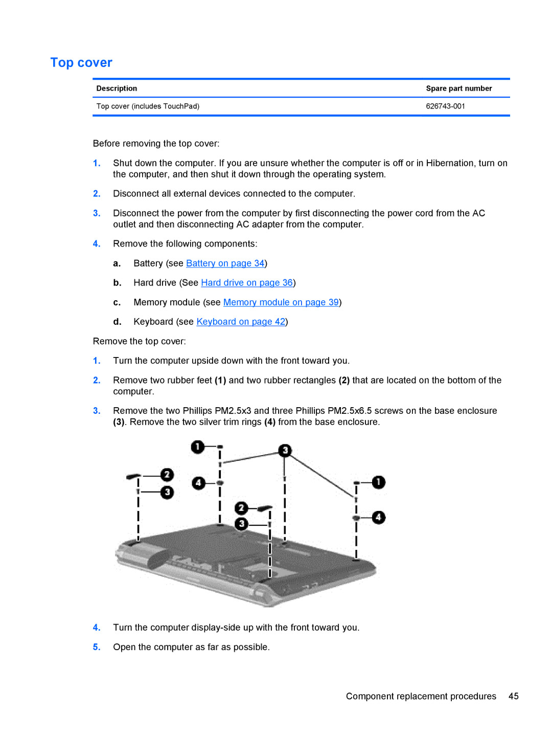 HP DM3 manual Top cover 