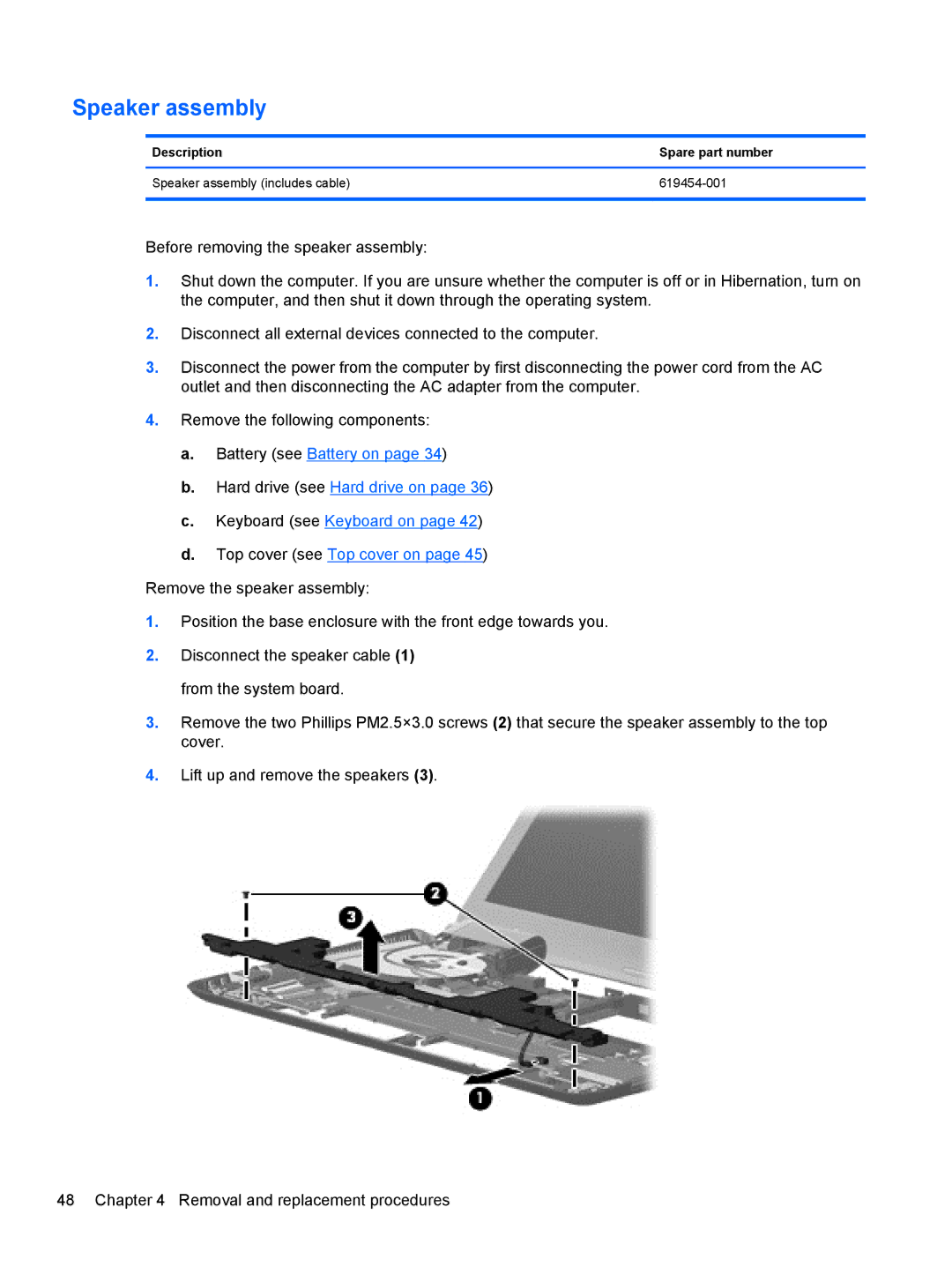 HP DM3 manual Speaker assembly 