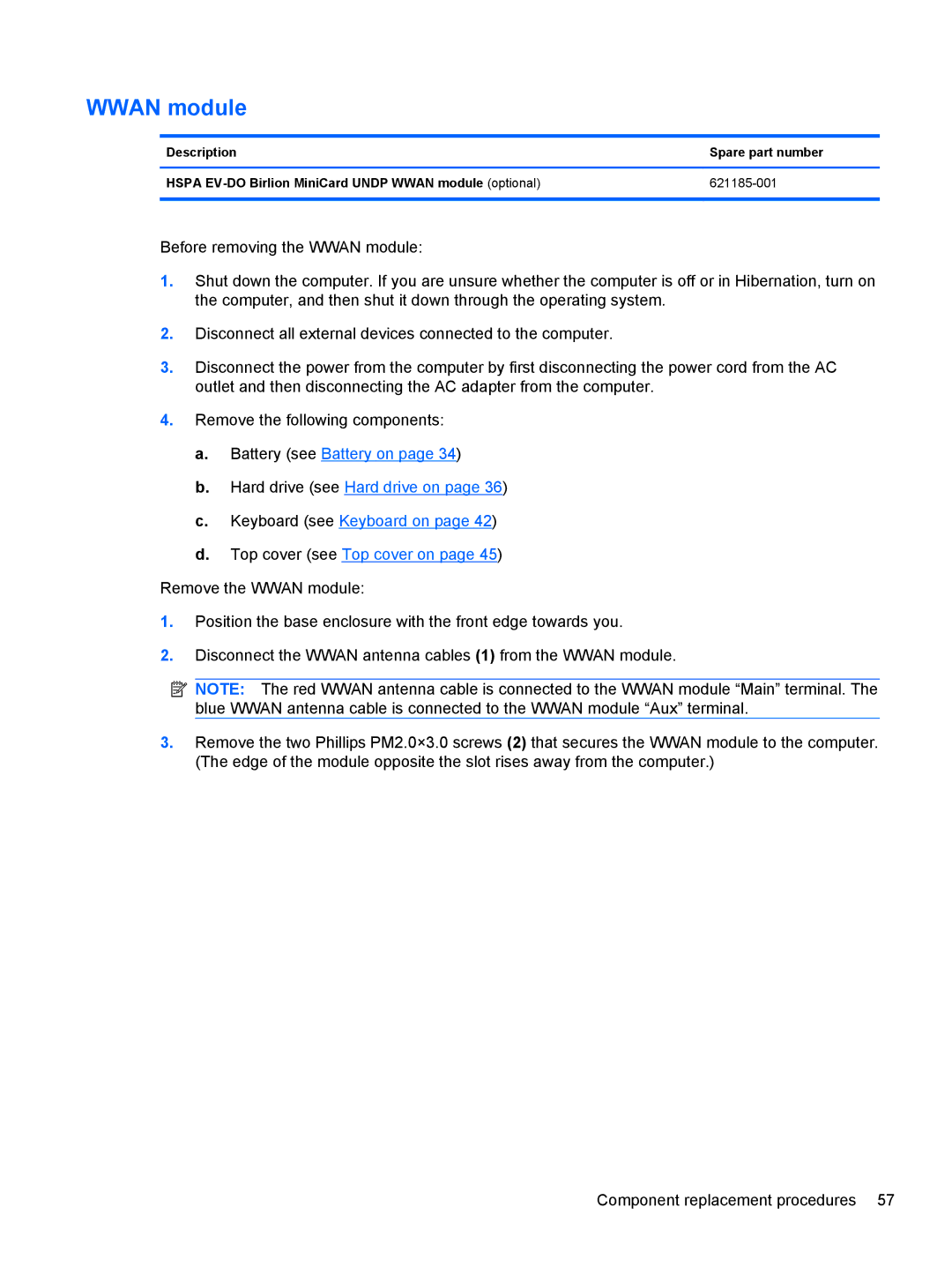 HP DM3 manual Wwan module 