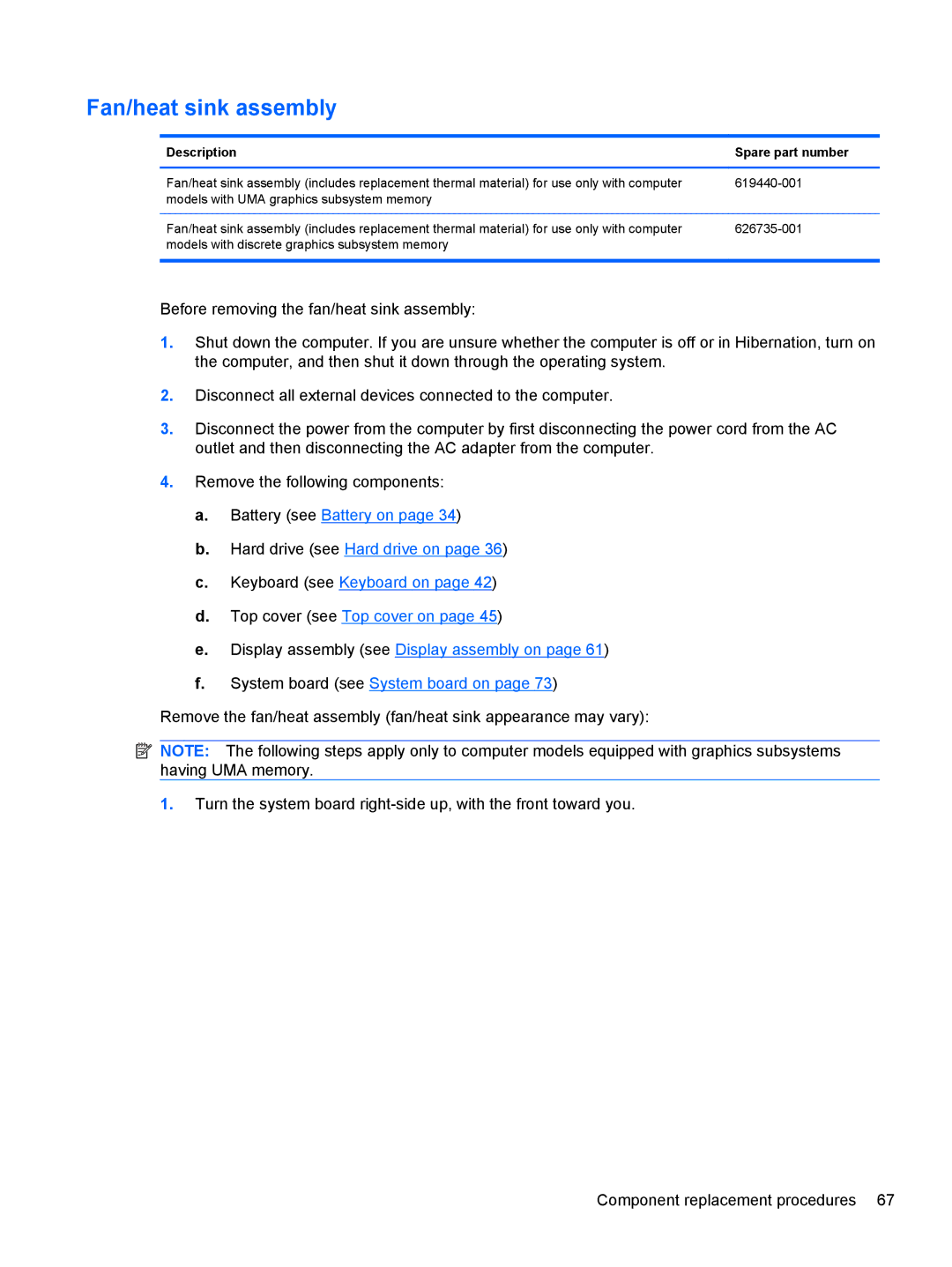 HP DM3 manual Fan/heat sink assembly, Description Spare part number 