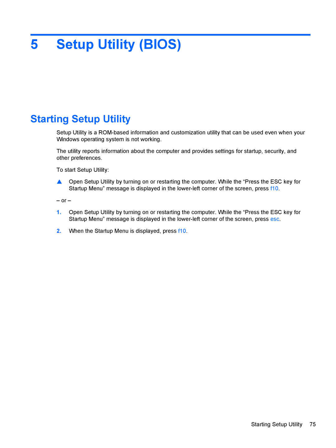 HP DM3 manual Setup Utility Bios, Starting Setup Utility 