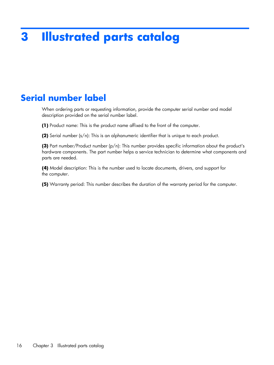 HP DM3 manual Illustrated parts catalog, Serial number label 