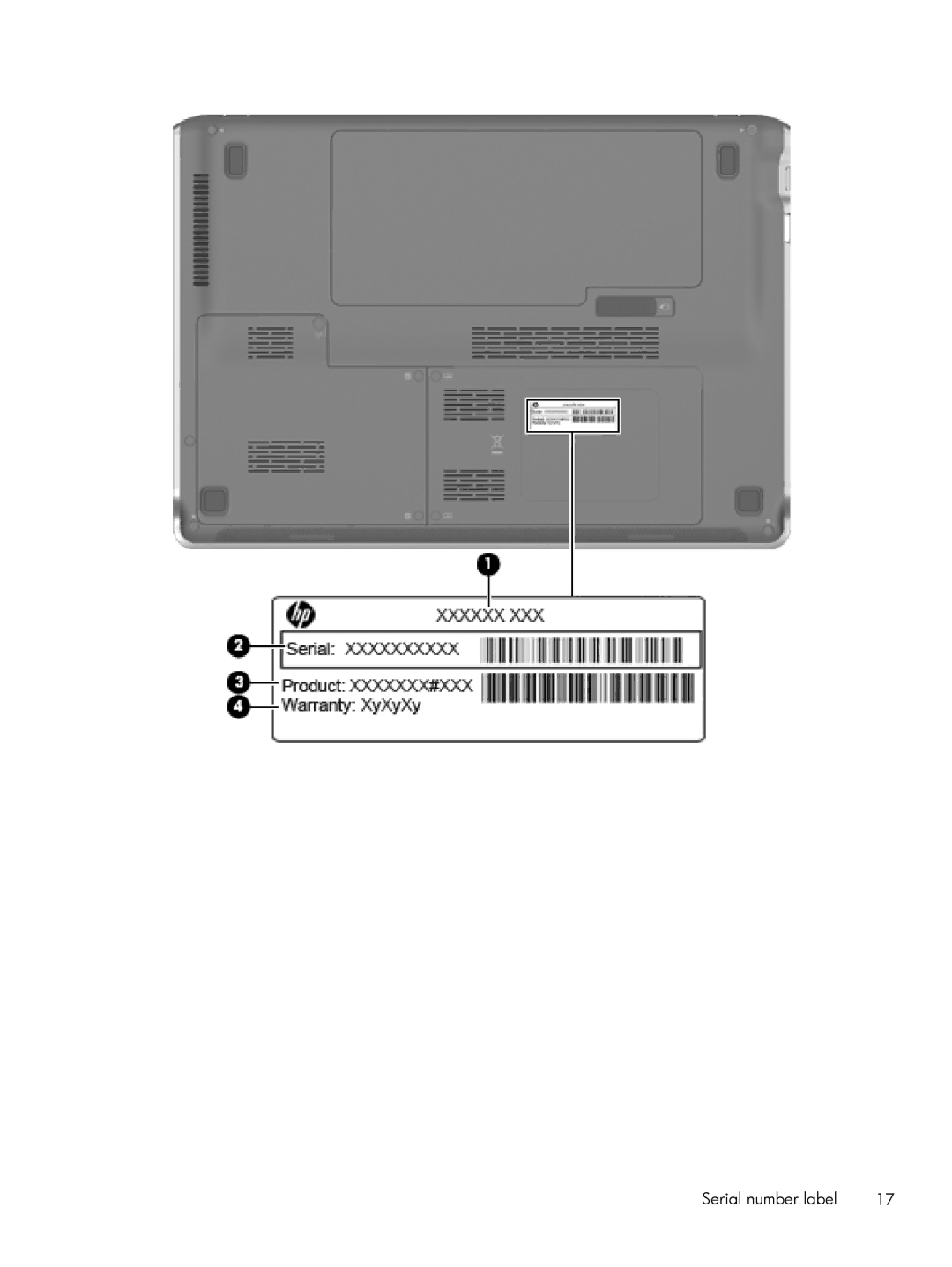 HP DM3 manual Serial number label 