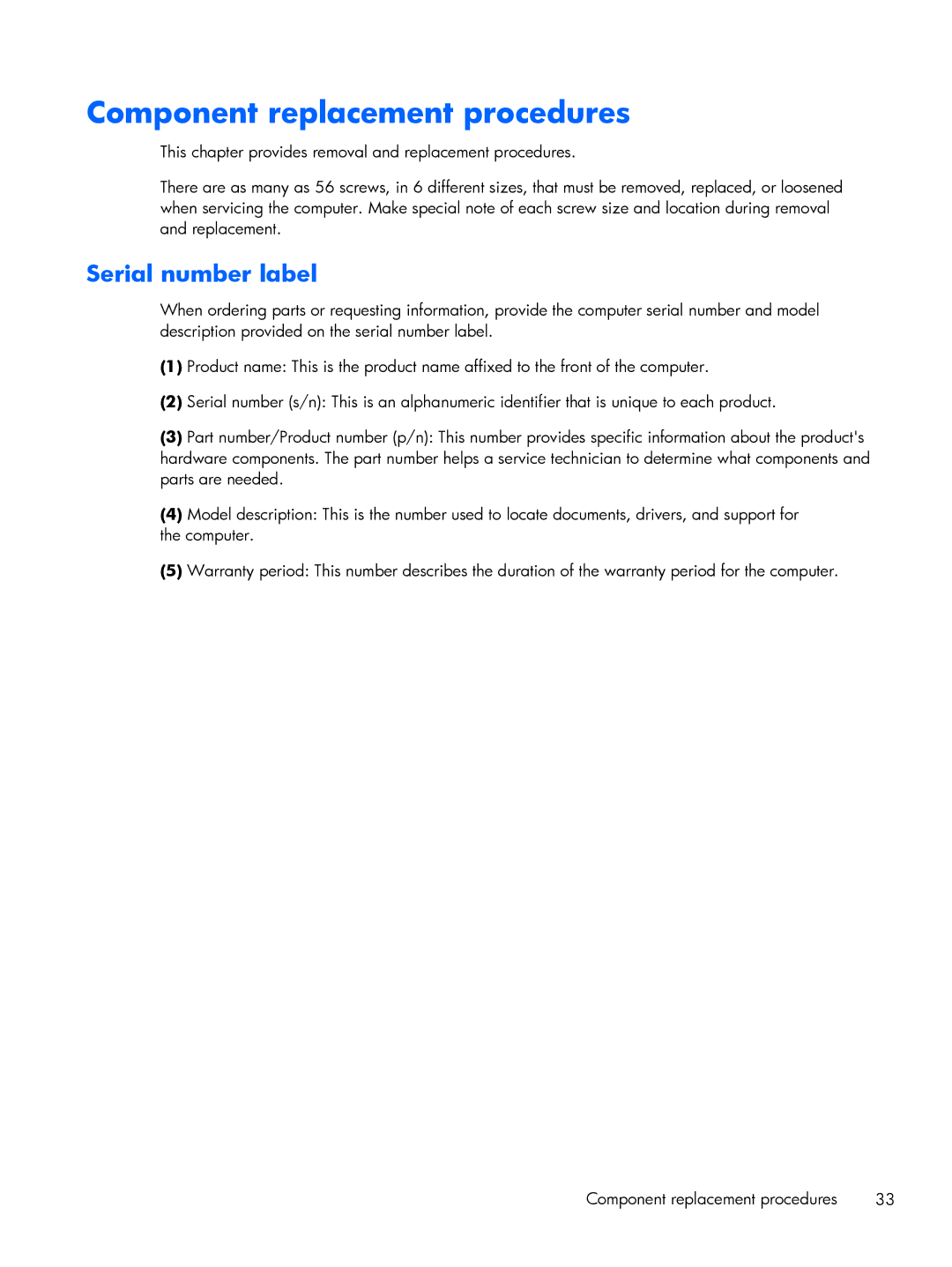 HP DM3 manual Component replacement procedures, Serial number label 