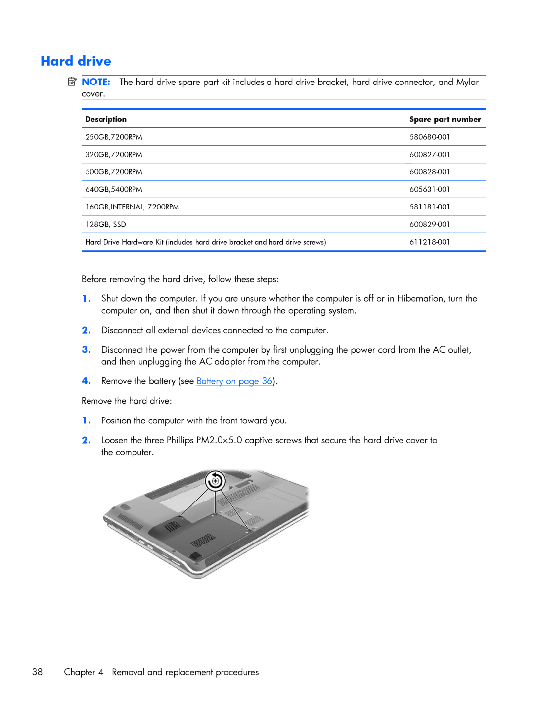 HP DM3 manual Hard drive 