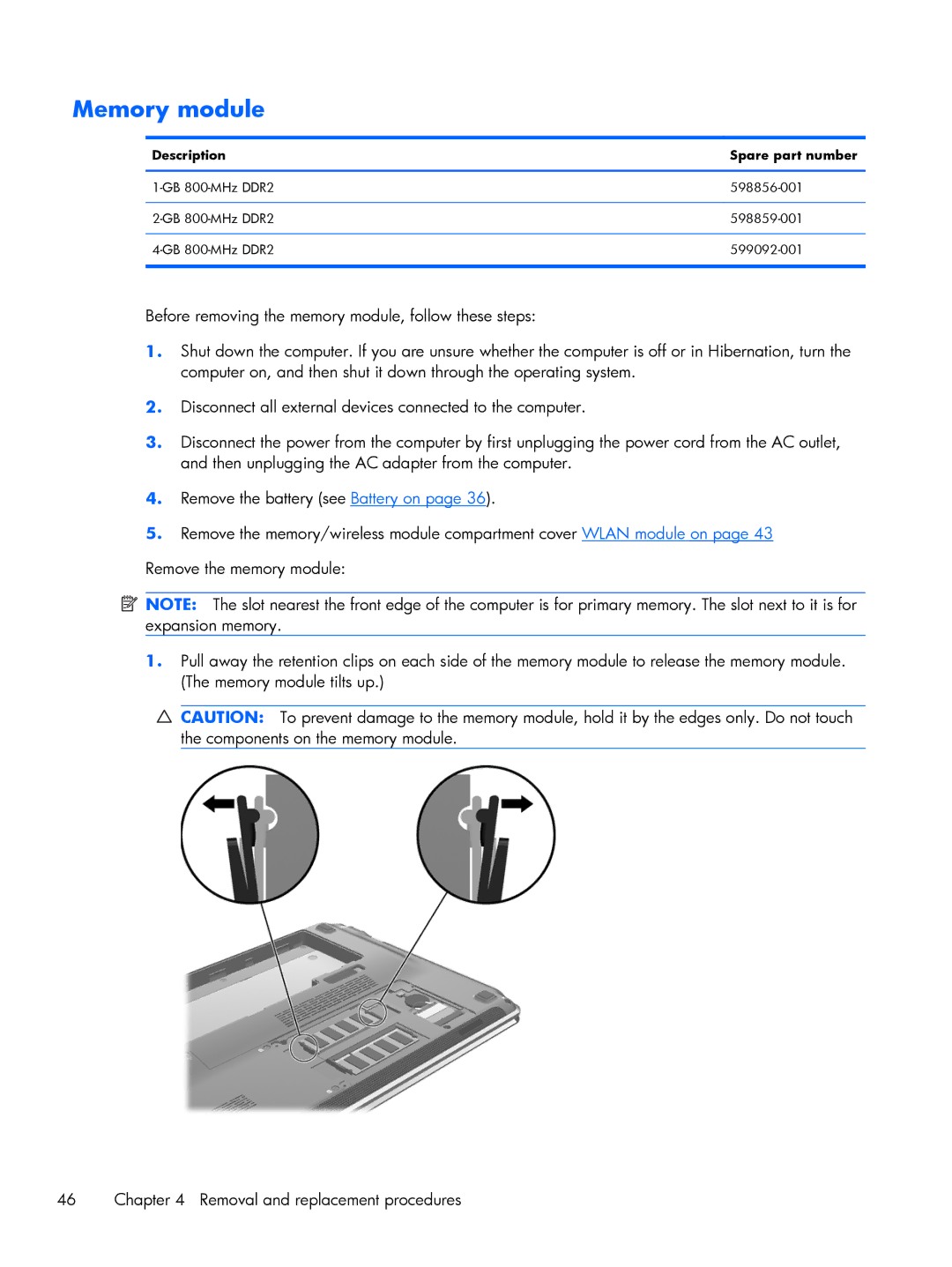 HP DM3 manual Memory module, Description Spare part number 