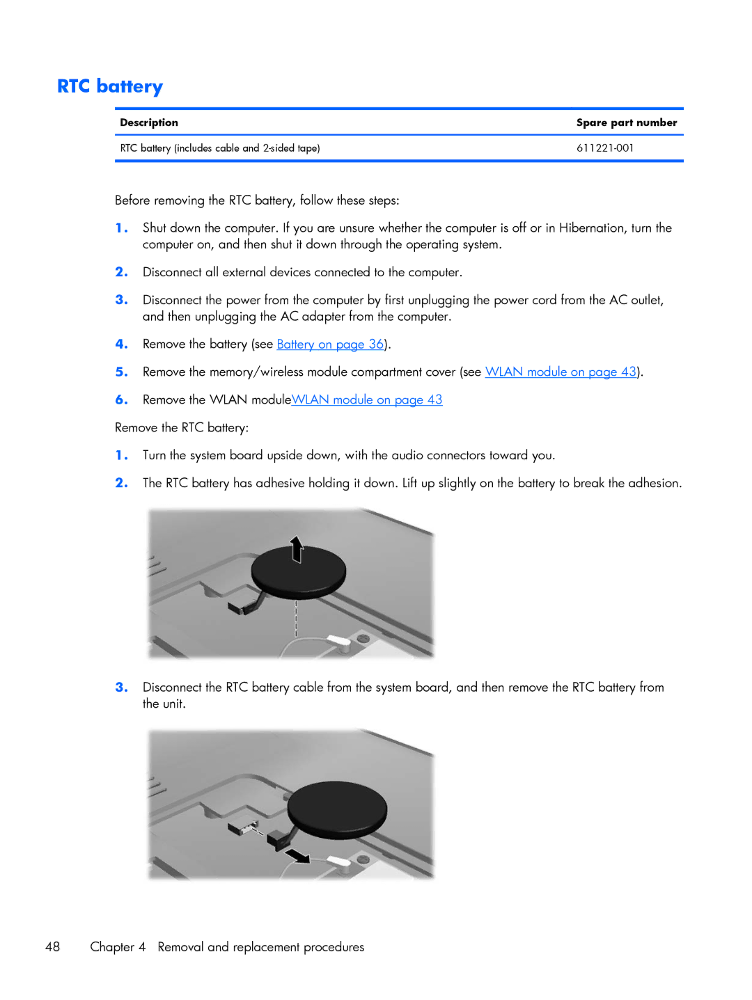 HP DM3 manual RTC battery 