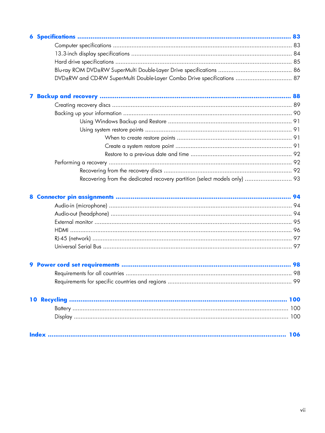 HP DM3 manual Power cord set requirements 