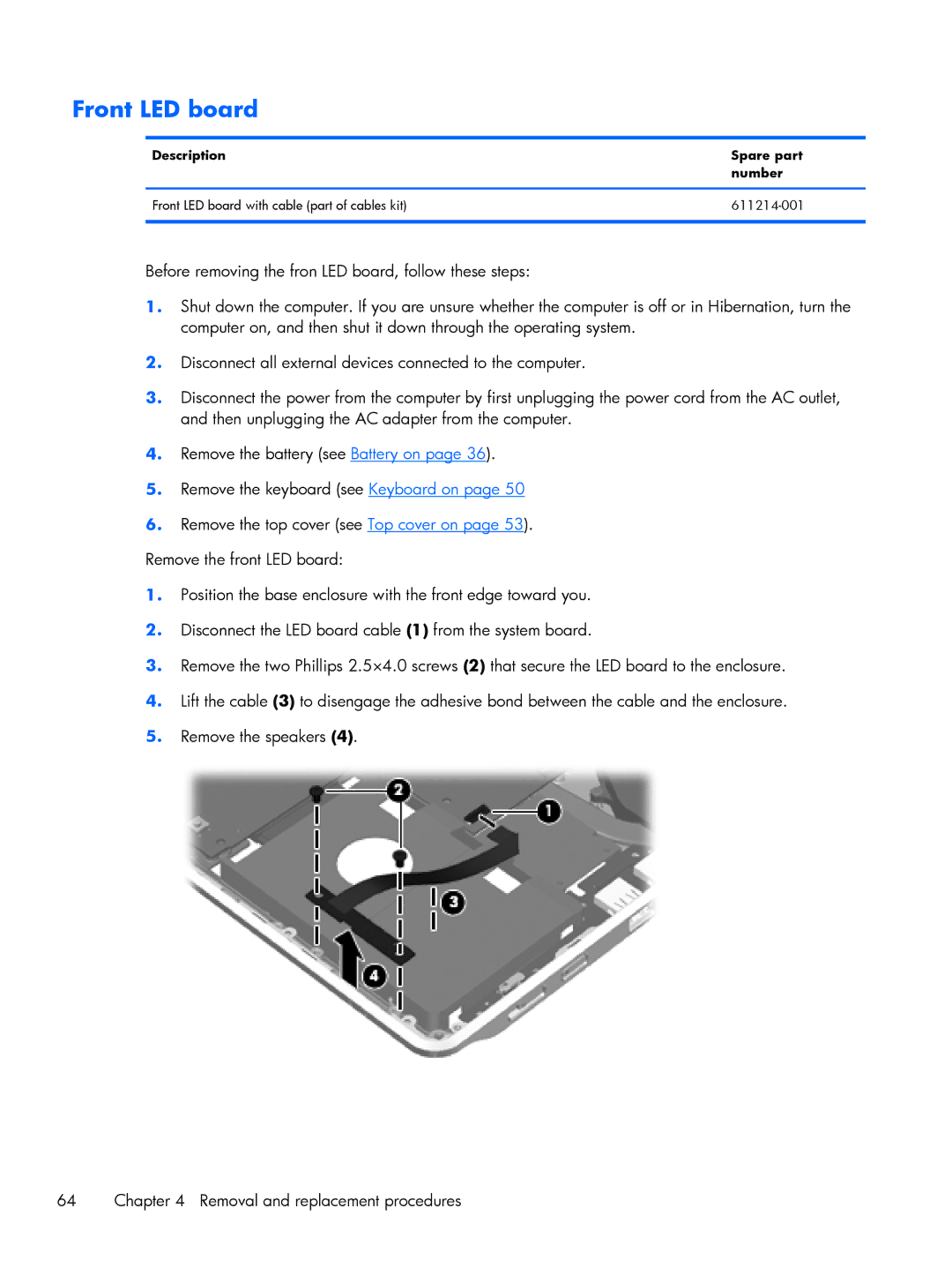 HP DM3 manual Front LED board 