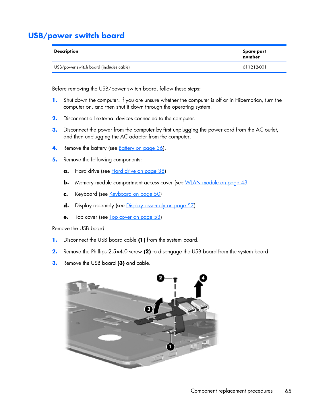 HP DM3 manual USB/power switch board 