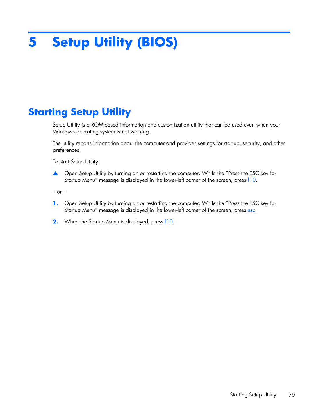 HP DM3 manual Setup Utility Bios, Starting Setup Utility 