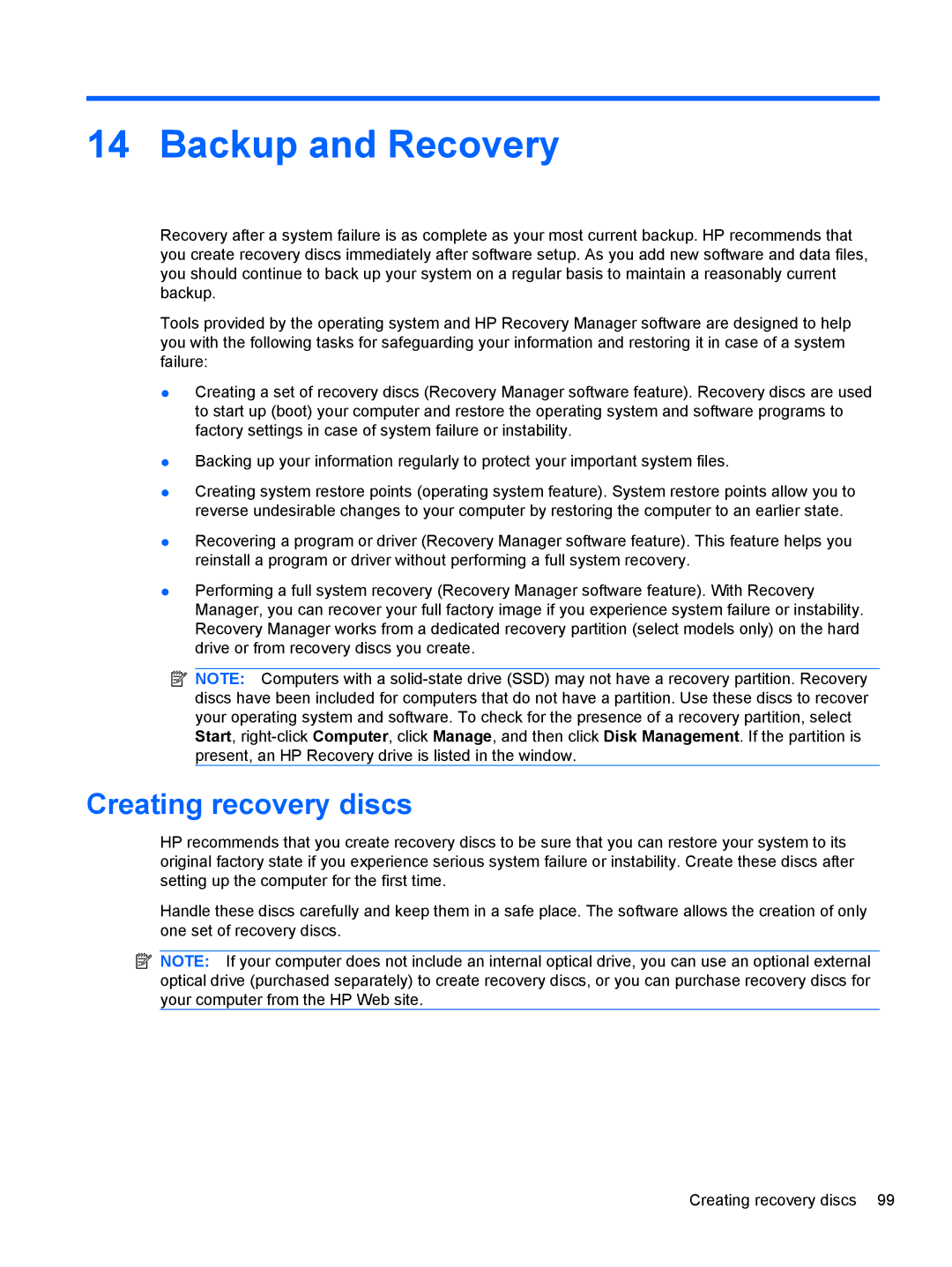 HP dm4-1160us, dm4-1162us manual Backup and Recovery, Creating recovery discs 