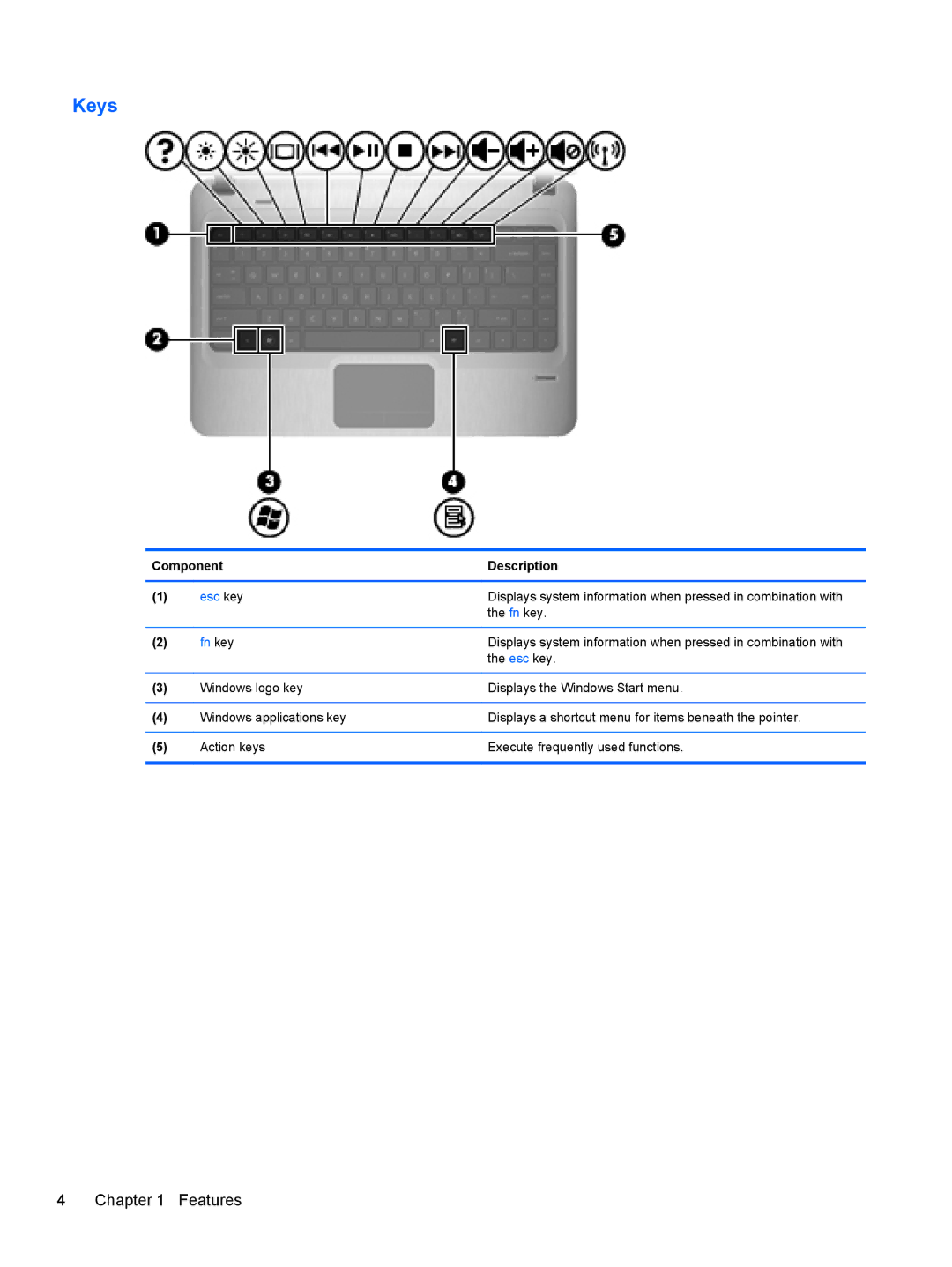 HP dm4-1162us, dm4-1160us manual Keys, Fn key 