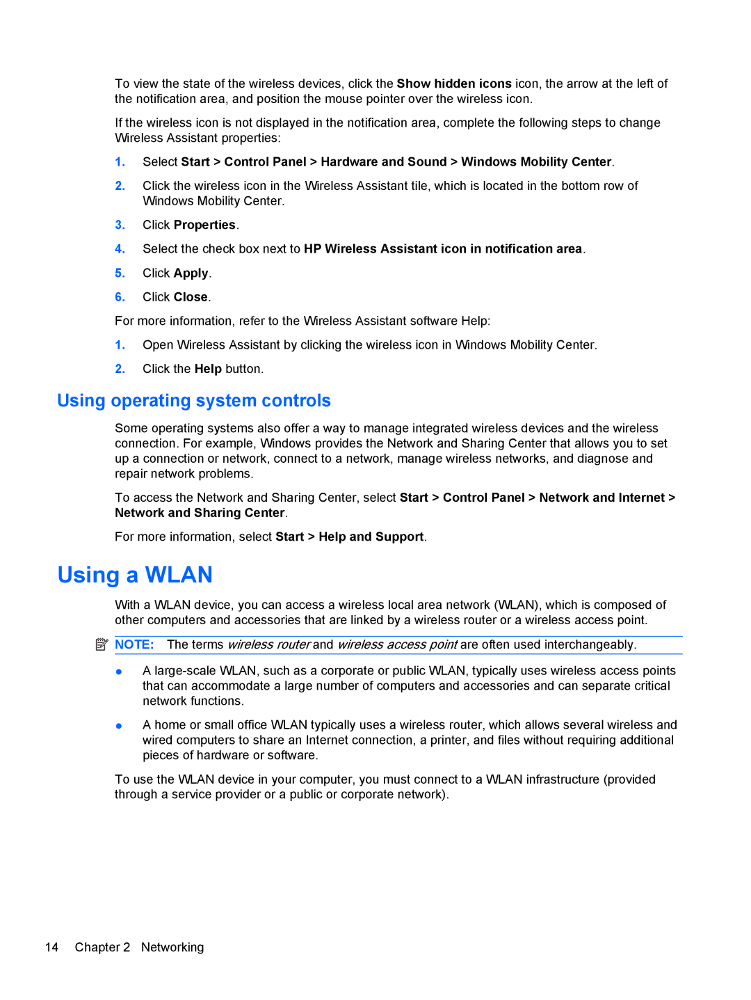 HP dm4-1162us, dm4-1160us manual Using a Wlan, Using operating system controls 