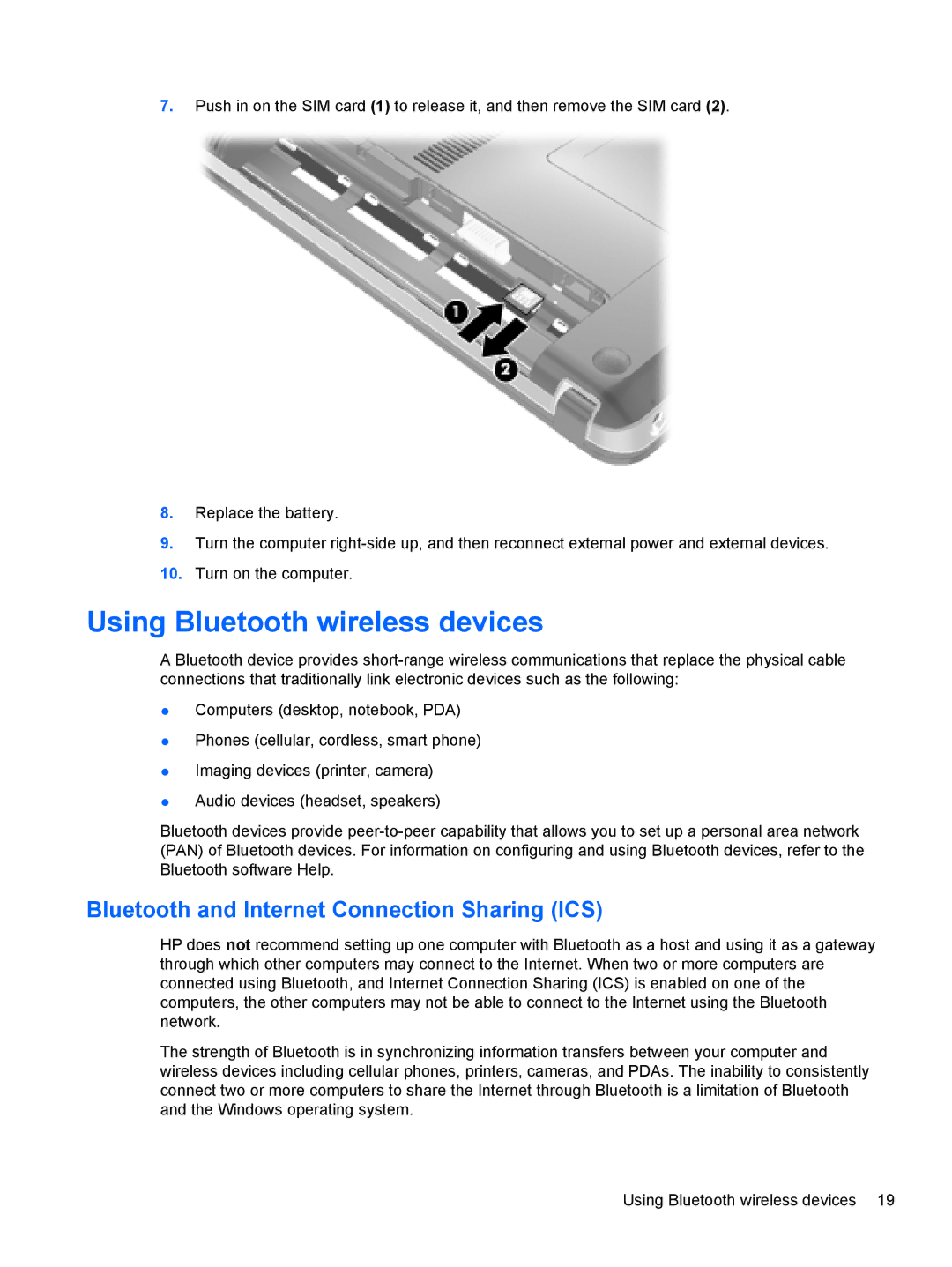 HP dm4-1160us, dm4-1162us manual Using Bluetooth wireless devices, Bluetooth and Internet Connection Sharing ICS 