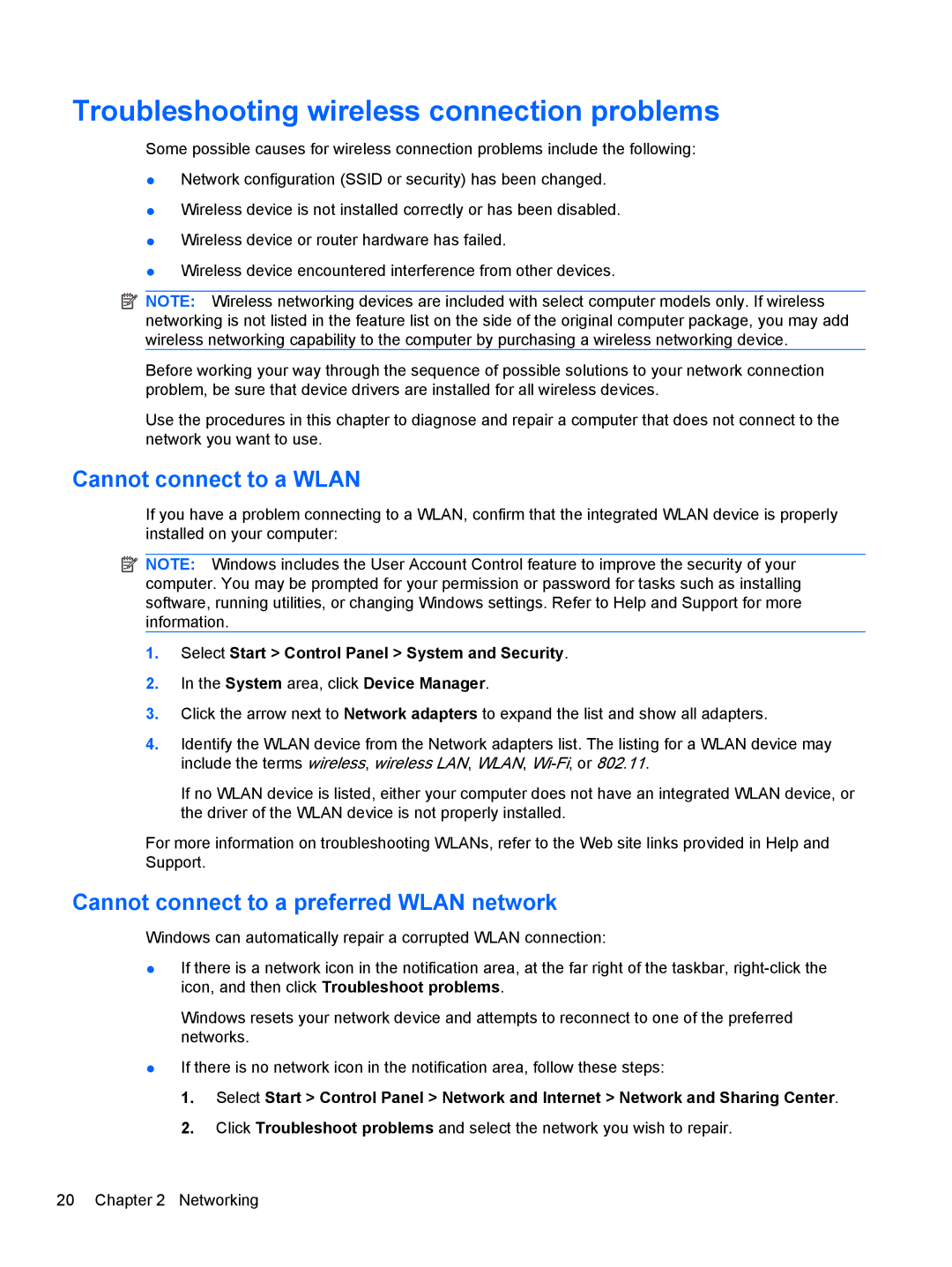 HP dm4-1162us, dm4-1160us manual Troubleshooting wireless connection problems, Cannot connect to a Wlan 