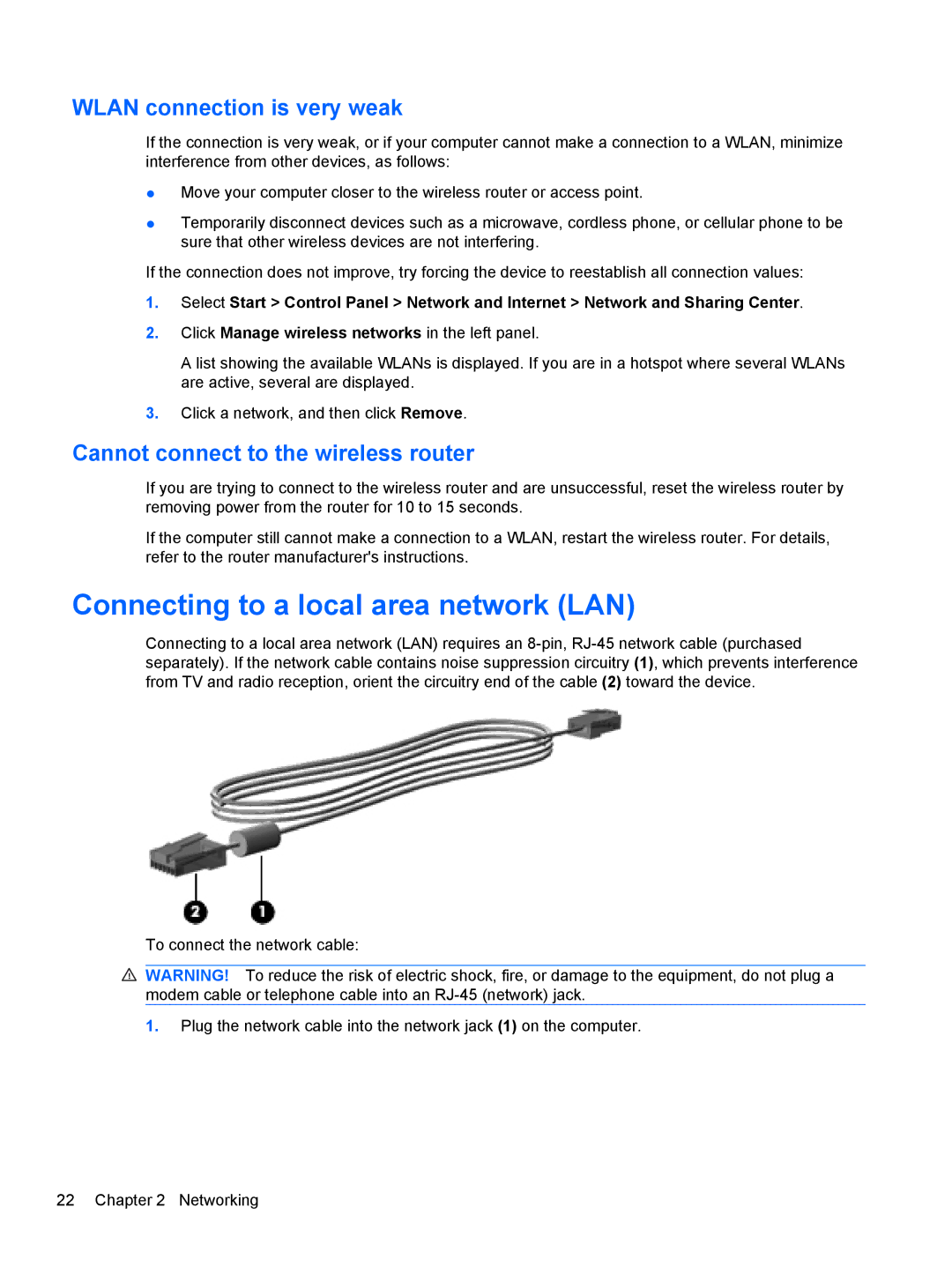 HP dm4-1162us Connecting to a local area network LAN, Wlan connection is very weak, Cannot connect to the wireless router 