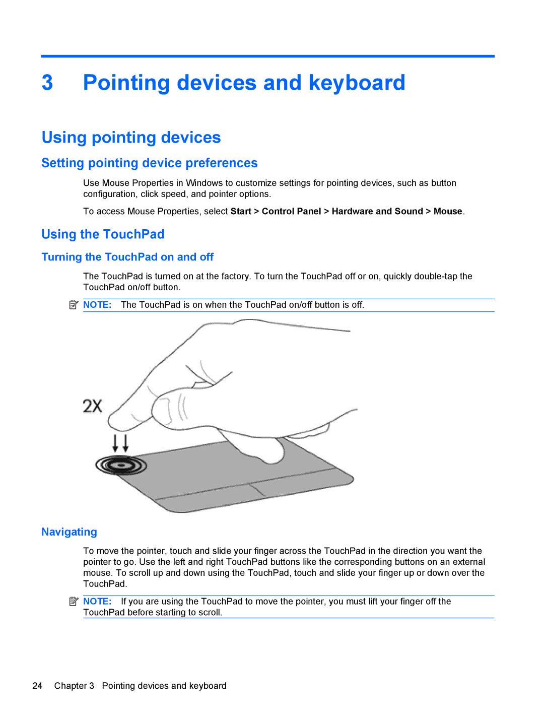 HP dm4-1162us, dm4-1160us manual Pointing devices and keyboard, Using pointing devices, Setting pointing device preferences 