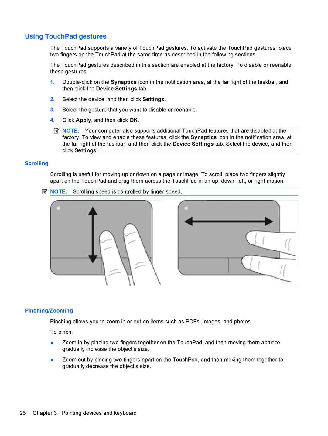 HP dm4-1162us, dm4-1160us manual Using TouchPad gestures, Scrolling 