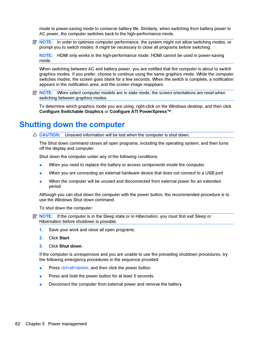 HP dm4-1162us, dm4-1160us manual Shutting down the computer, Click Shut down 