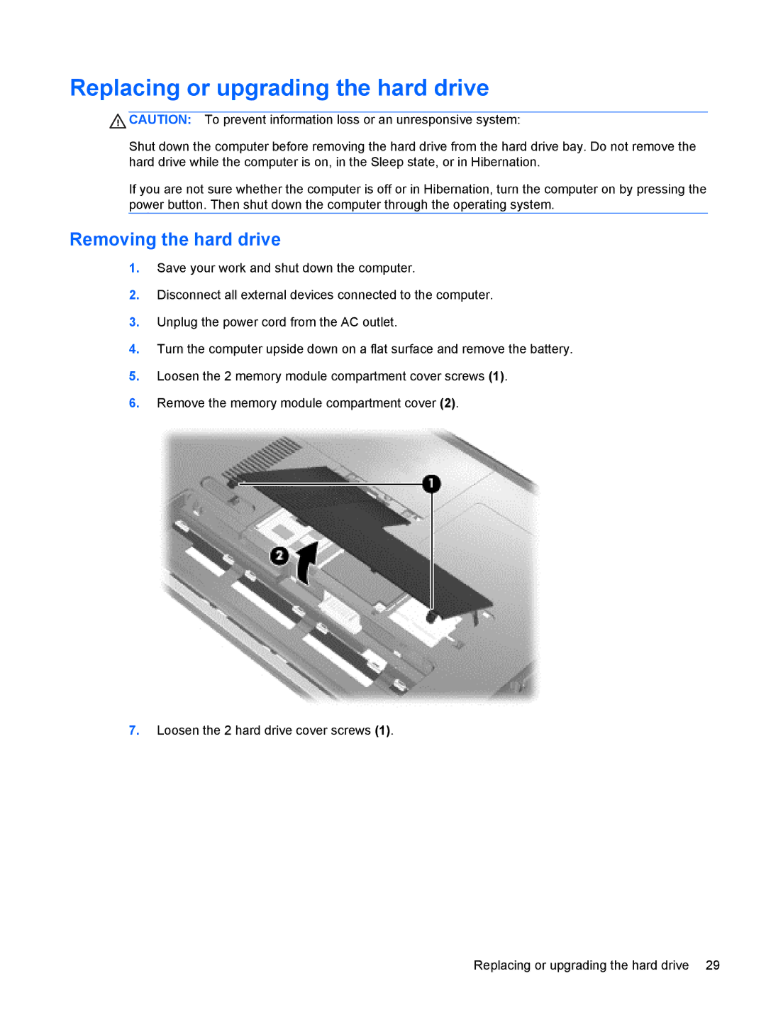 HP Dm4-2070us manual Replacing or upgrading the hard drive, Removing the hard drive 