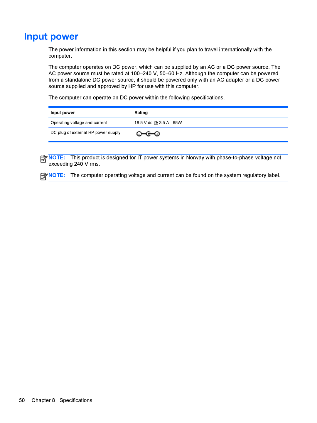 HP Dm4-2070us manual Input power 