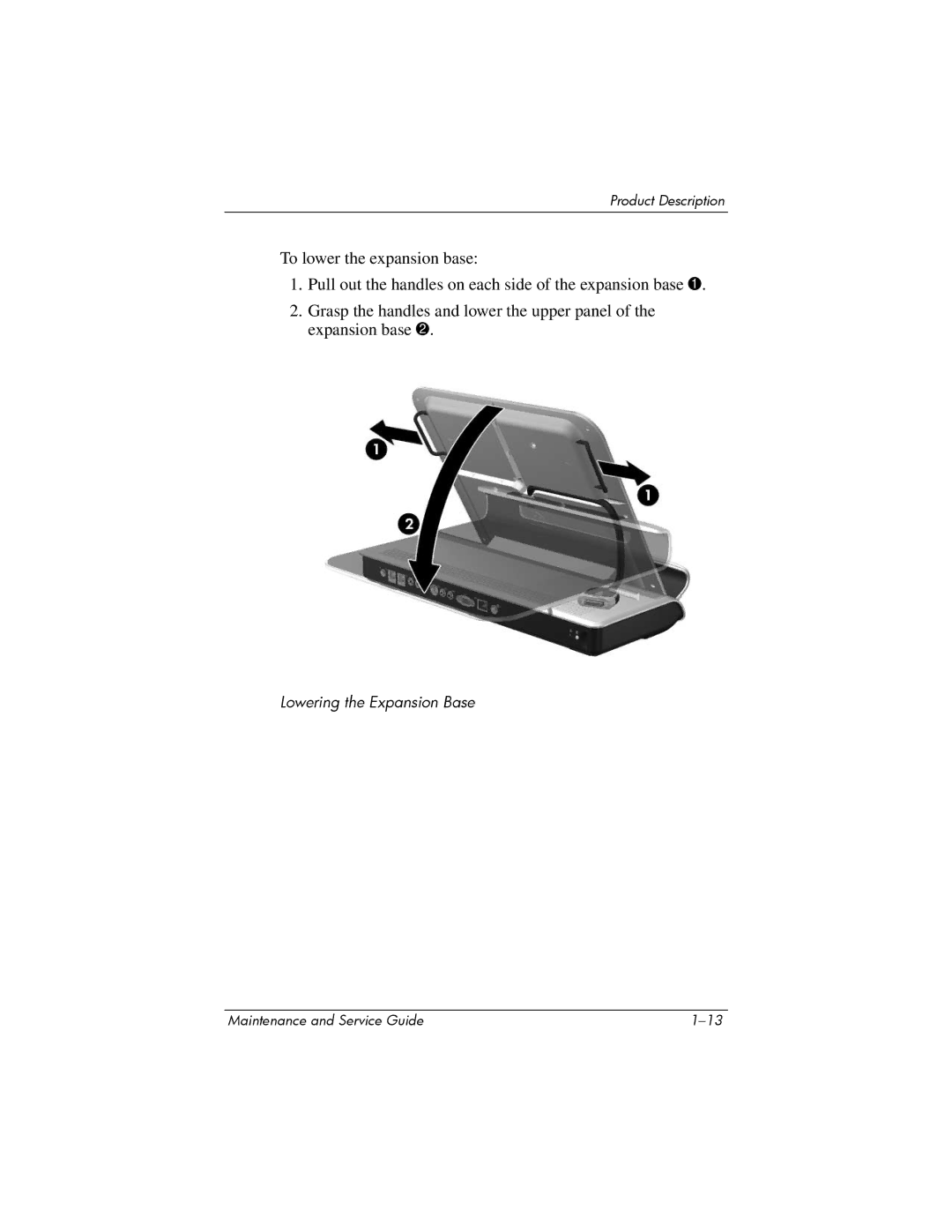 HP Docking Station XB3000 manual Lowering the Expansion Base 