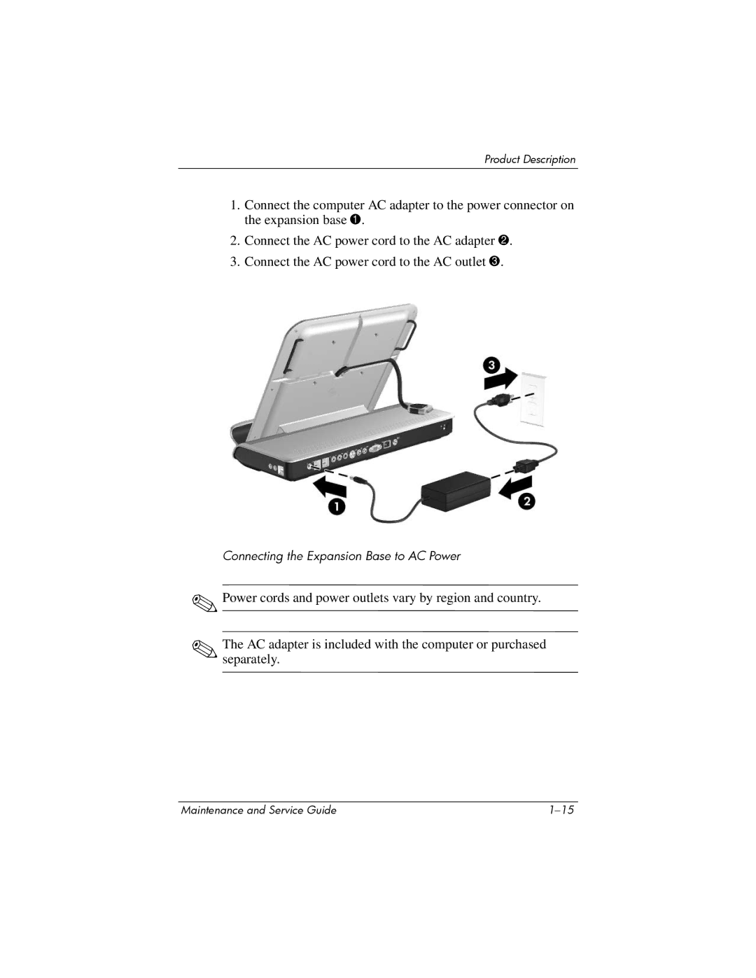 HP Docking Station XB3000 manual Connecting the Expansion Base to AC Power 