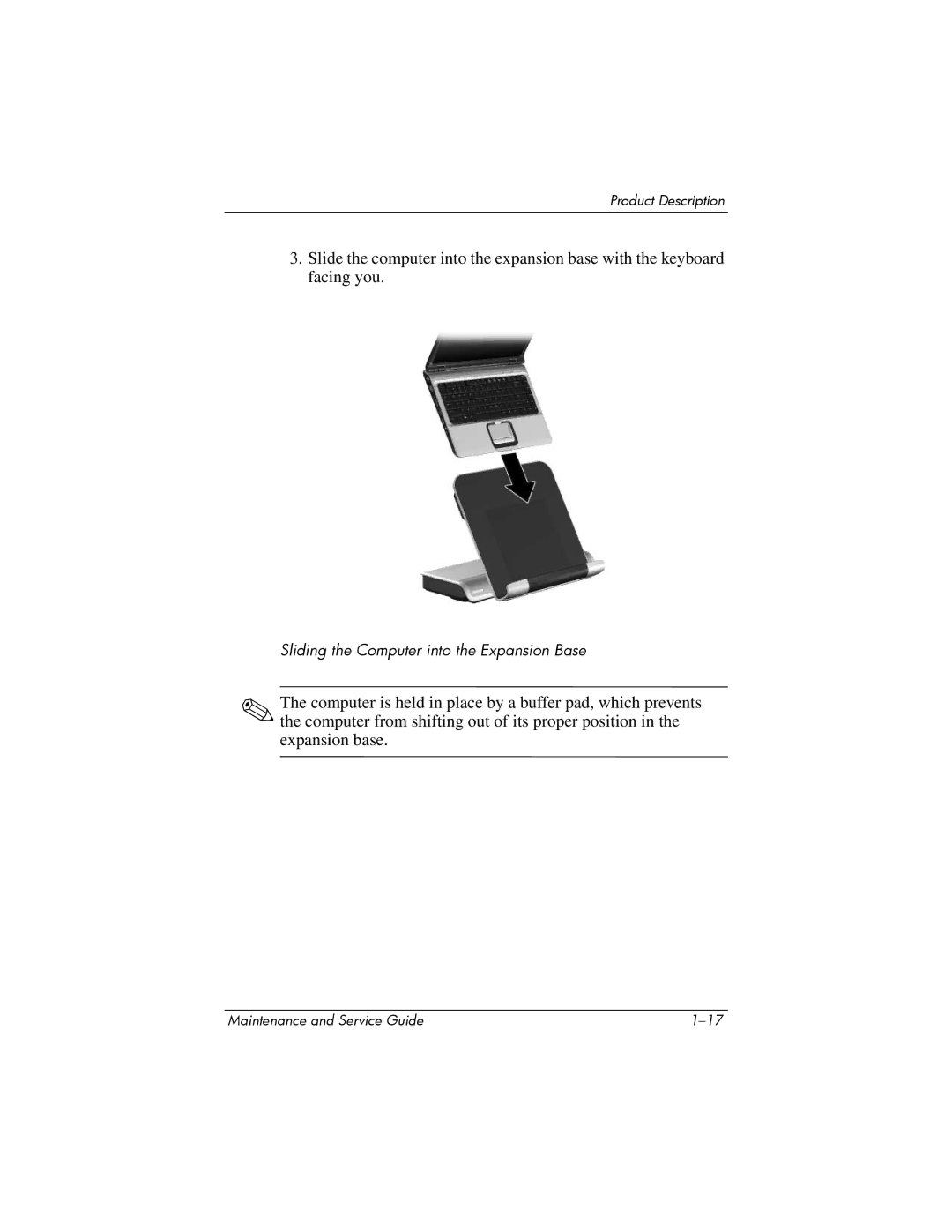 HP Docking Station XB3000 manual Sliding the Computer into the Expansion Base 