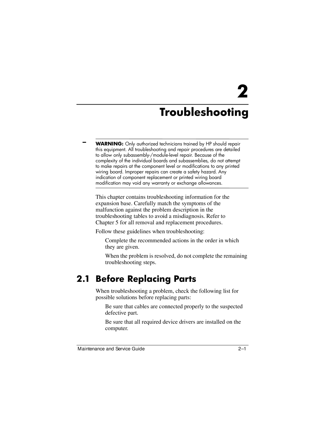 HP Docking Station XB3000 manual Troubleshooting, Before Replacing Parts 