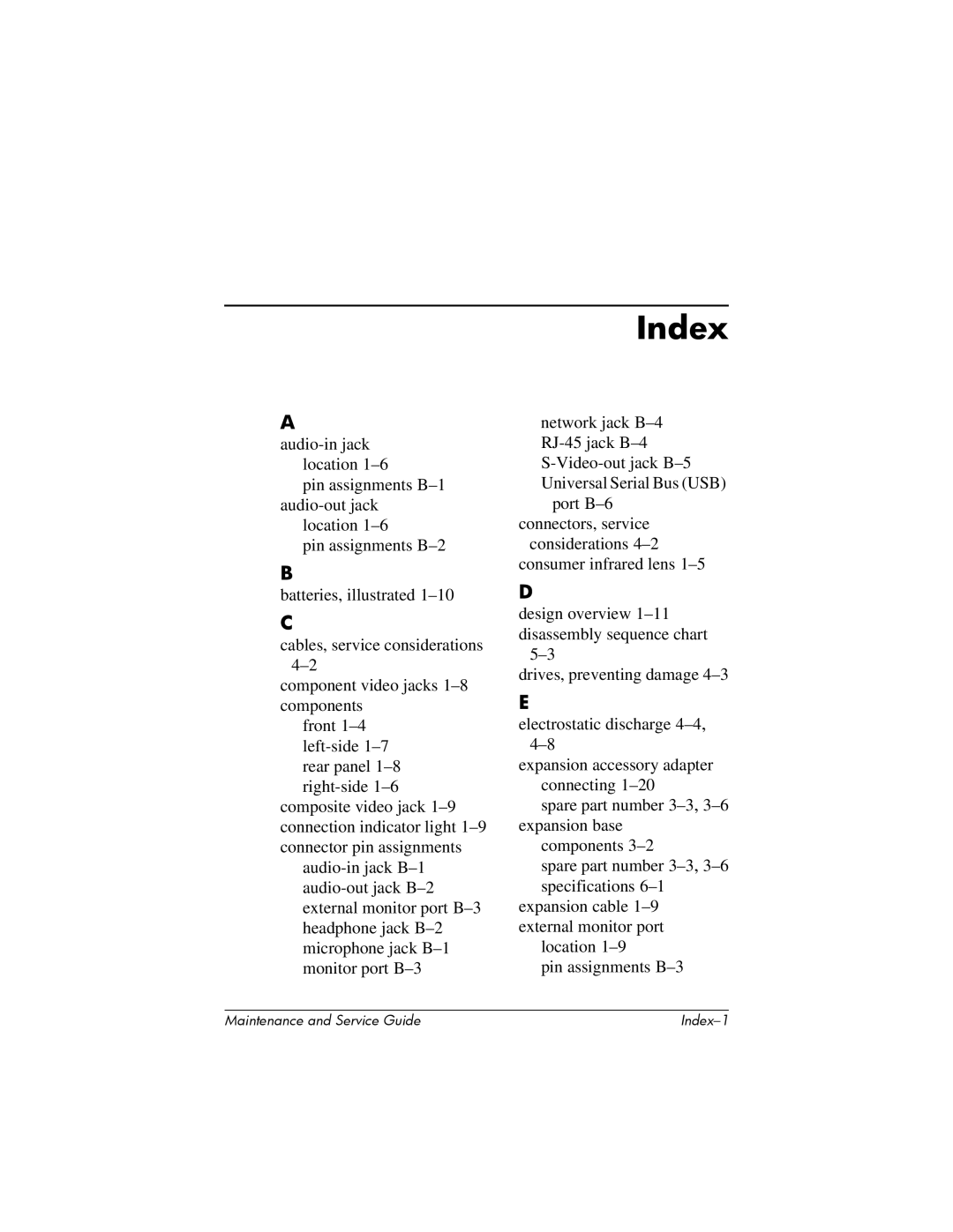 HP Docking Station XB3000 manual Index 