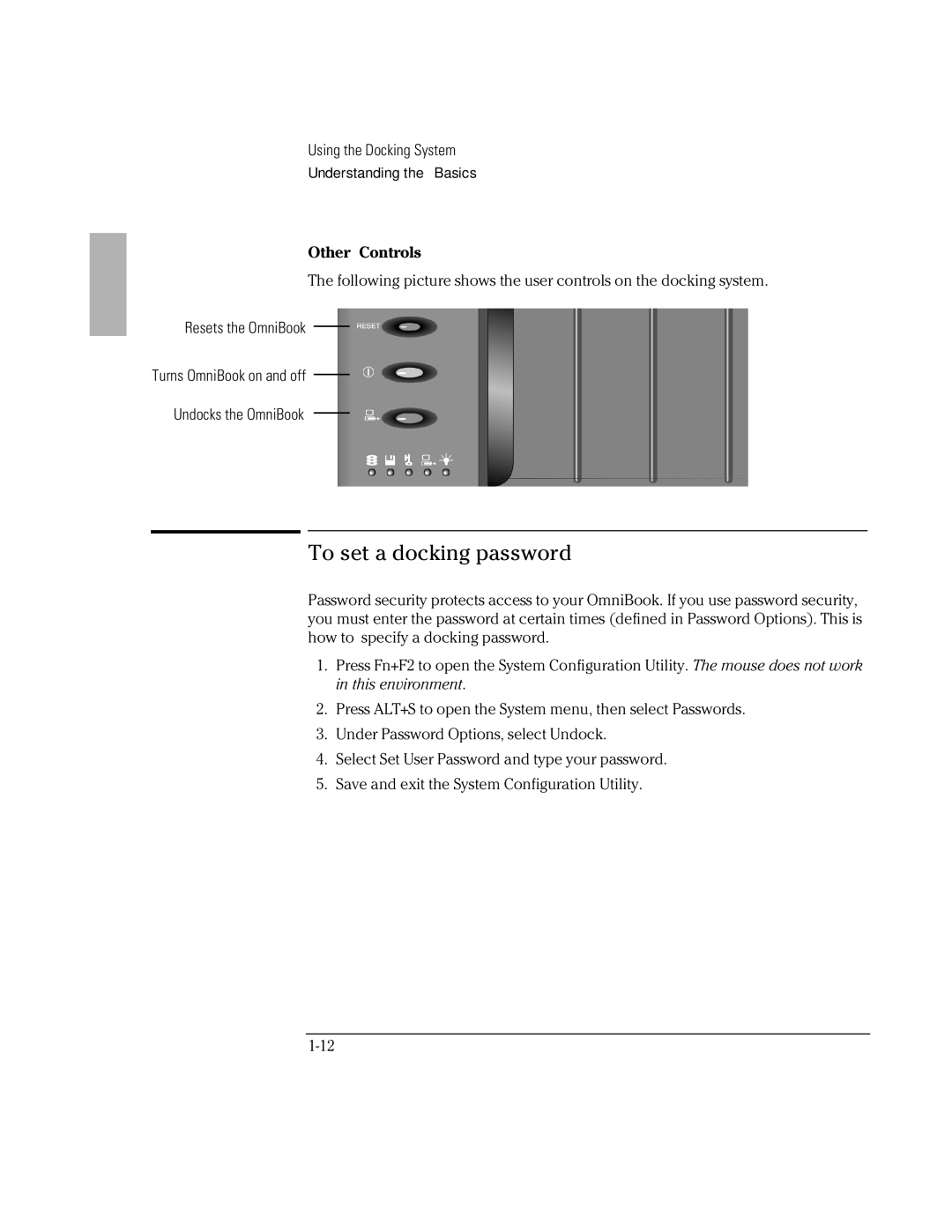 HP Docking System manual To set a docking password, Other Controls 