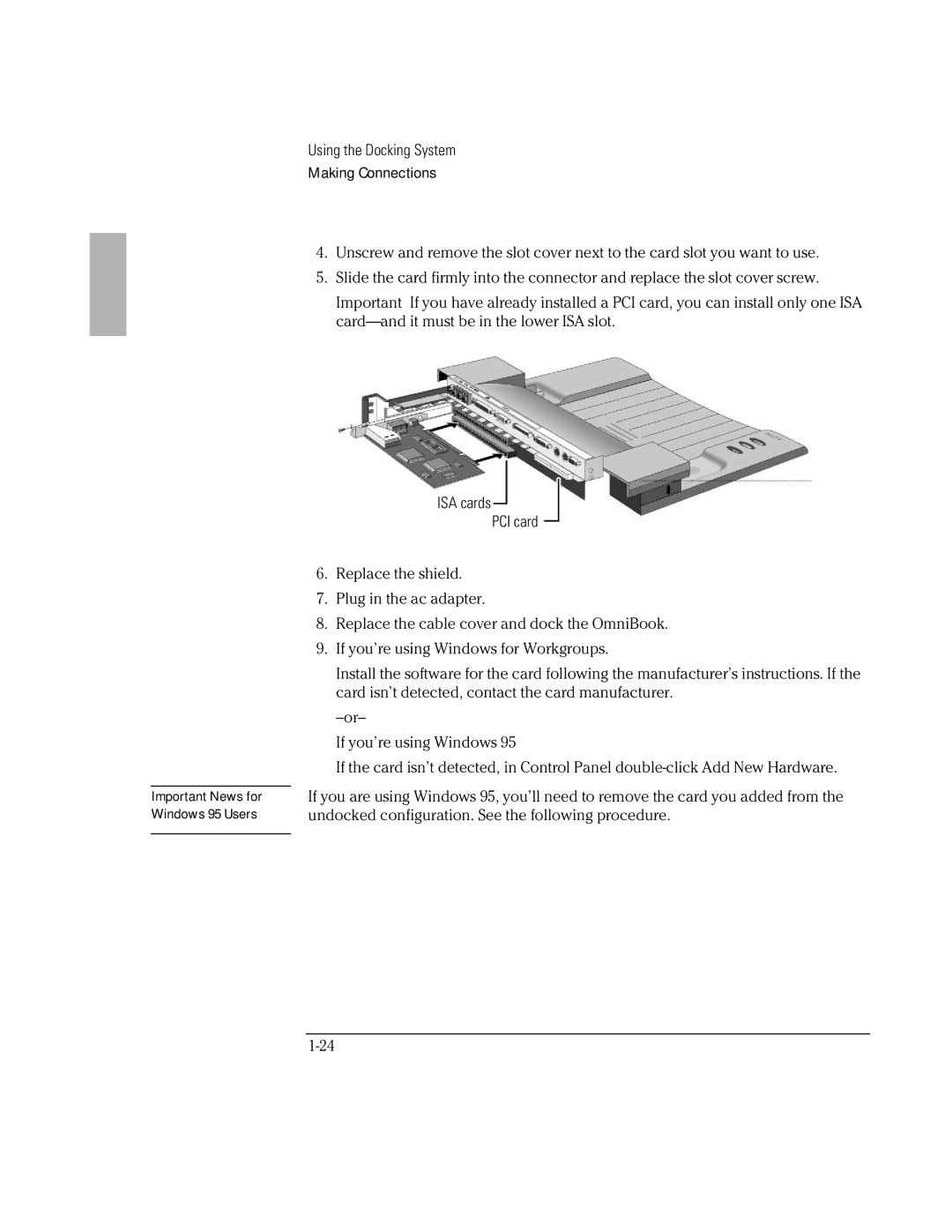 HP Docking System manual ISA cards PCI card 