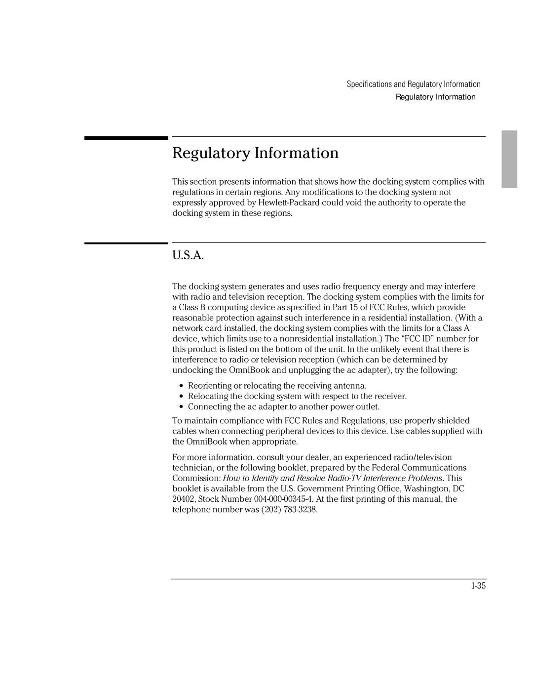 HP Docking System manual Regulatory Information 