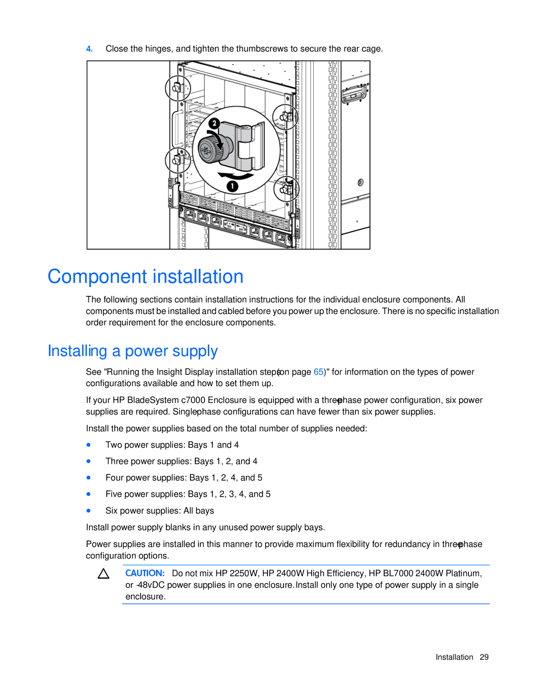 HP Doll c7000 manual Component installation, Installing a power supply 