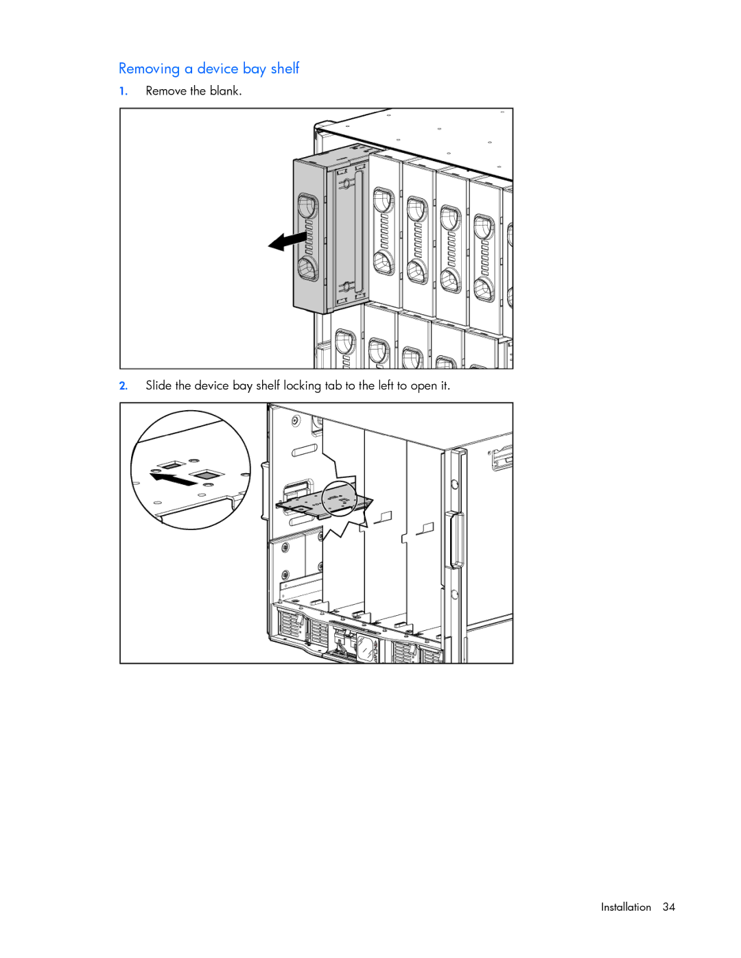 HP Doll c7000 manual Removing a device bay shelf 