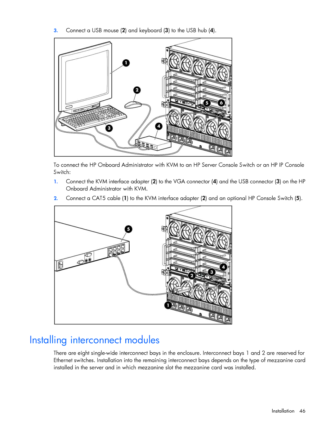 HP Doll c7000 manual Installing interconnect modules 