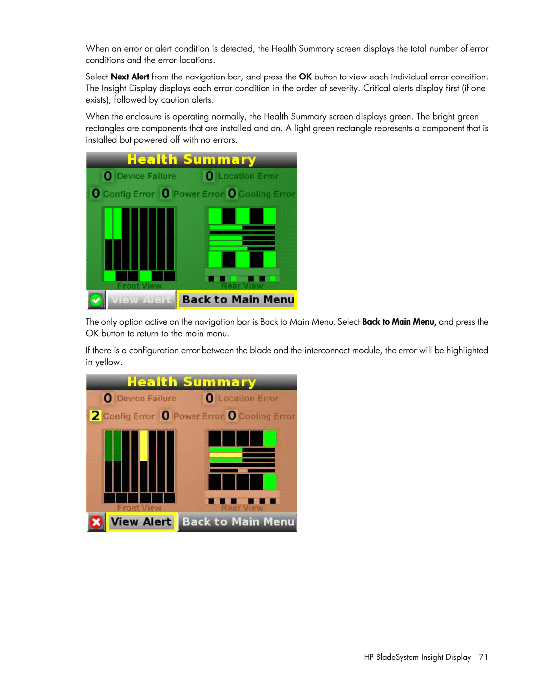 HP Doll c7000 manual HP BladeSystem Insight Display 