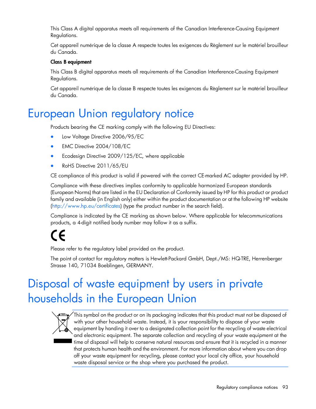 HP Doll c7000 manual European Union regulatory notice 