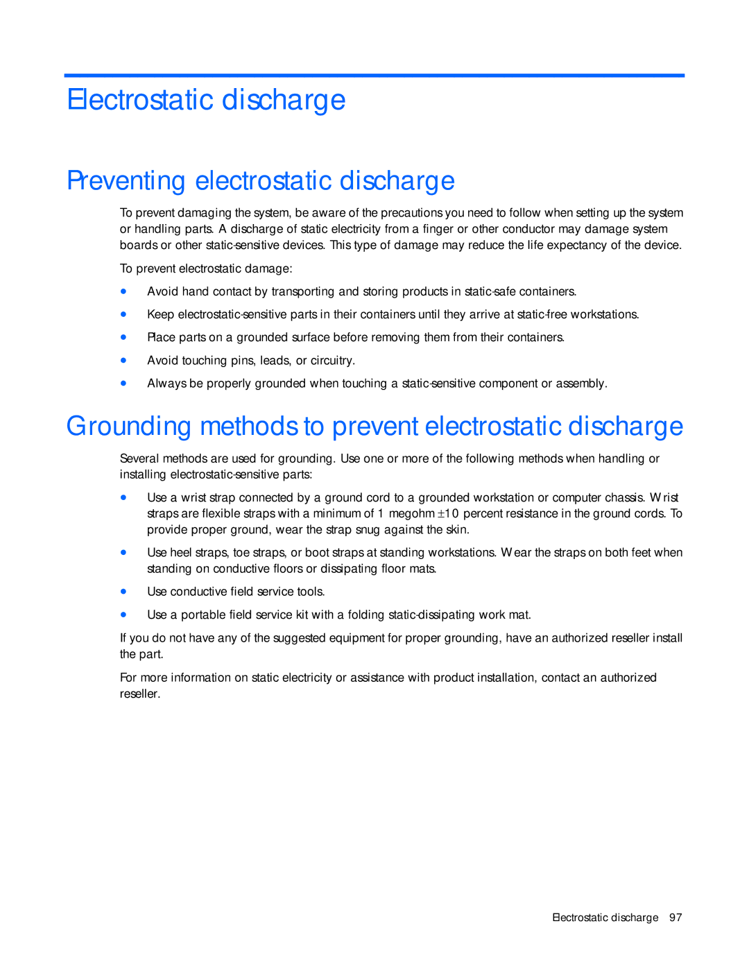 HP Doll c7000 manual Electrostatic discharge, Preventing electrostatic discharge 