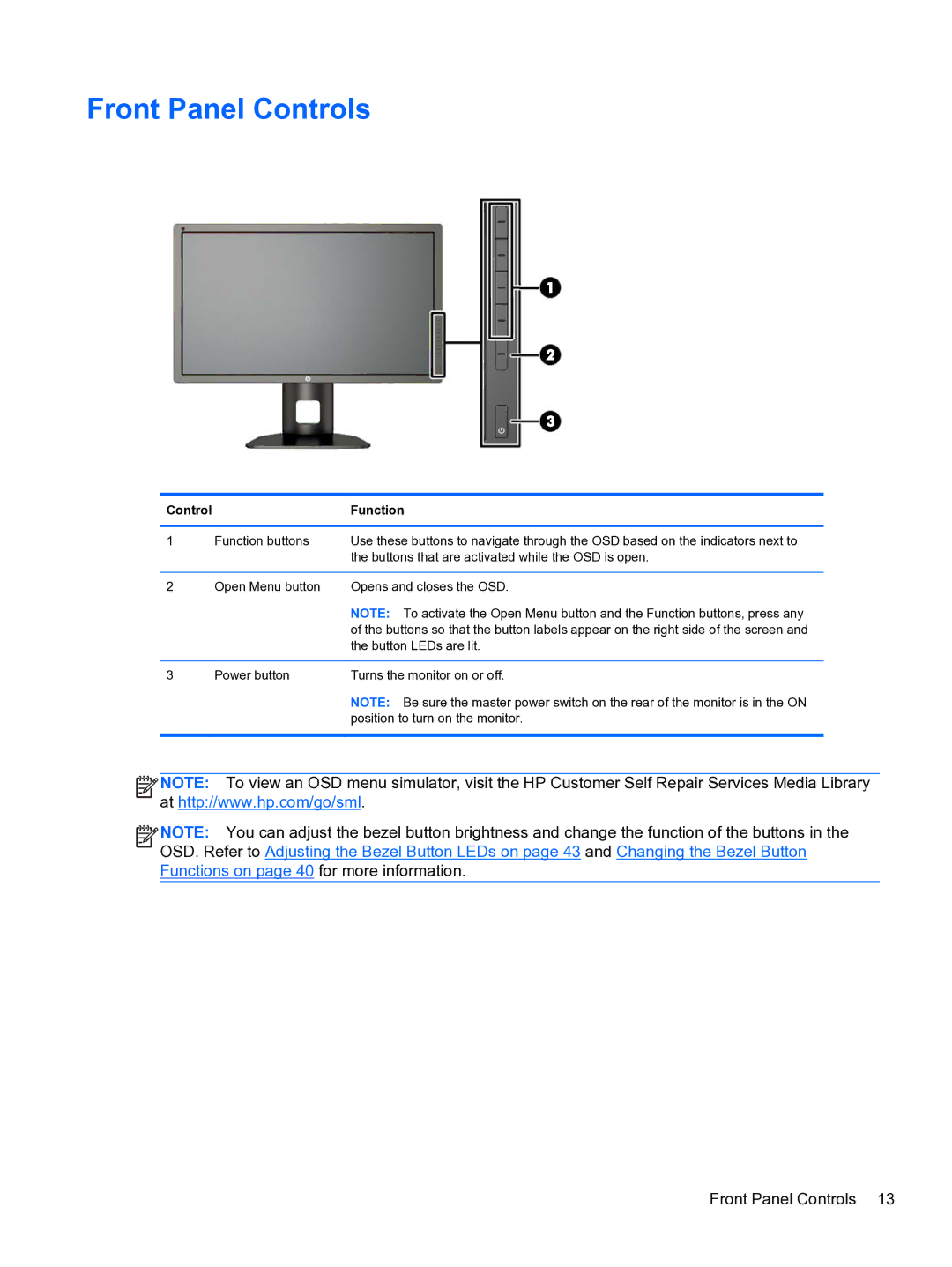 HP DreamColor Z27x Professional Display manual Front Panel Controls 